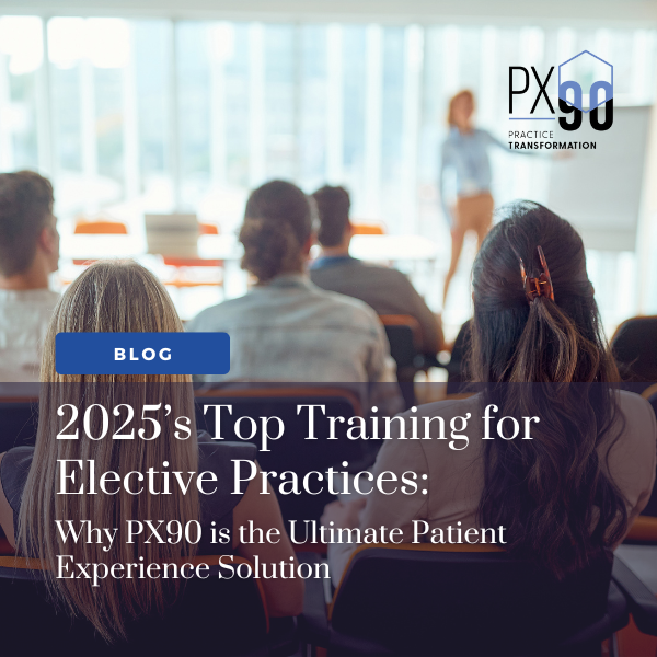 PX Ninety blog header featuring a smiling medical professional engaging with a patient, set against a modern clinic background, symbolizing trust, care, and an elevated patient experience.